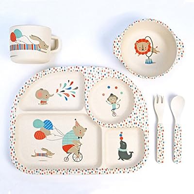 Koko Kids Service de table en bambou 5-pc ~ Circus animaux