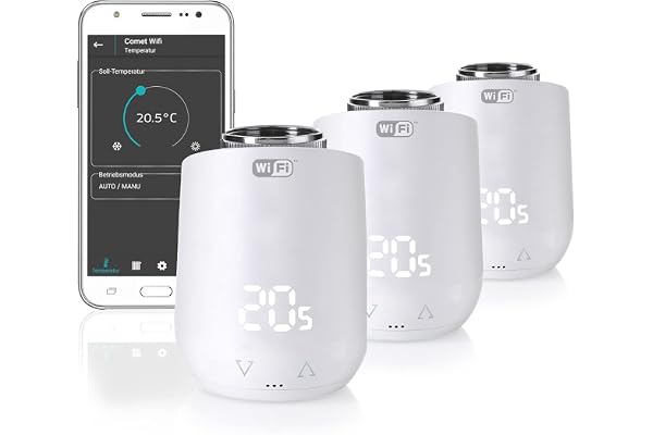 Eurotronic Comet Wifi 3er Set 2021, Heizkörperthermostat, intelligentes Heizen per WLAN, Heizkosten sparen, Thermostat zur Re