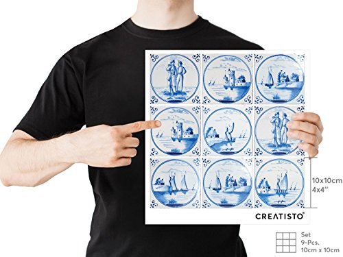Fliesensticker Mosaikfliesen für Küche u. Bad Deko | Selbstklebende Fliesenbilder – Dekorative Fliesenfolie für Küchenrückwand und Fliesenspiegel | 10×10 cm – Motiv Holländische Fliese – 9 Stück - 4