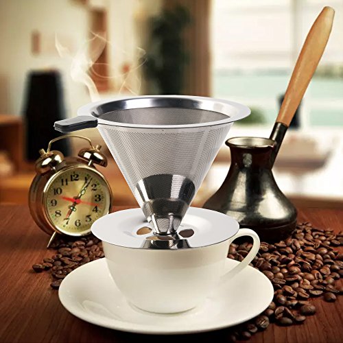 Kaffeefilter Tassenfilter Edelstahl Dauerfilter Permanentfilter Set für kaffeemaschine / Tee / Tee Filter Löffel / Tee-Sieb / Kaffeelöffel Kaffeedauerfilter für 4 Tassen (Kaffeefilter) - 8