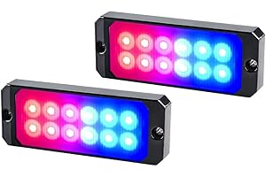 Yifengshun 2 pièces Feux Flash LED 12-24V Haute Puissance 16 Modes de clignotement 12-LED feu de pénétration stroboscopique Rouge + Bleu pour Voiture Camion Moto