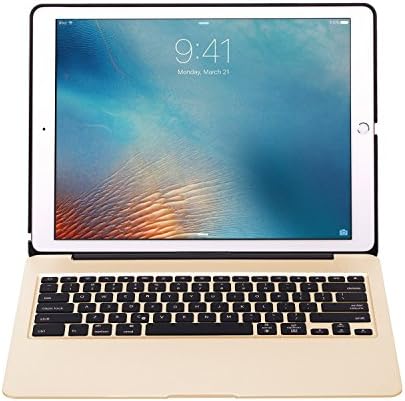 iPad Pro 12.9" Aluminum Keyboard Case F07 with 7 Colors Backlight Backlit Wireless Bluetooth Keyboard &amp; Power Bank (Gold)