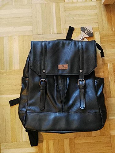 Koolertron Kunstleder Rucksack Vintage Schulranzen Student Schultasche Laptop(14 „) (Schwarz) - 2