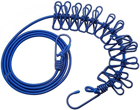 Gendax Clothes Lines Portable Travel Outdoor Washing line Easy To Install Clothesline With 12 pcs Clips (blue)