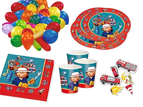 58-tlg. Partyset Feuerwehr Mottoparty für 8 Kinder - Partygeschirr und Deko