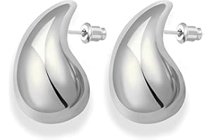 HEEYA Chunky Gold Hoop Earrings for Women Girls - 18K Gold/Sliver Plated Lightweight Hollow Open Teardrop Earrings Set - Hypoallergenic Gold Waterdrop Tear Drop Earrings Jewellery Gift for Women