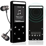 Bluetooth MP3 Player, 8GB Lossless Sound Entry Hi-Fi Touch Button Built-in Speaker Bluetooth 4.0 Music Players with FM Radio and Voice Recorder Function, Supports up to 64GB SD Card (Black)