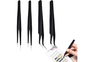 UYVPAER 4 Pinzas Pinzas para Pestañas, Extensión Pestañas, Pinzas de Punta Recta y Curvada, Kit Pinzas Extensión de Pestañas, Pinzas de Precisión, para DIY, Extensión Pestañas