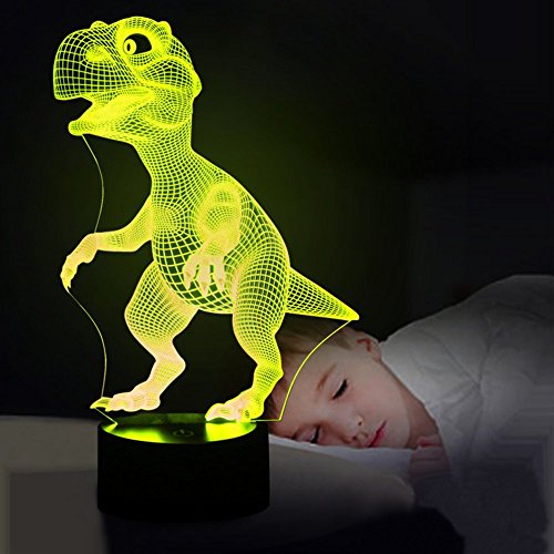 Dinosaurier 3D Optische Illusions-Lampen, FZAI Tolle 7 Farbwechsel Acryl berühren Tabelle Schreibtisch-Nachtlicht mit 150 cm USB-Kabel für Kinder Schlafzimmer Weihnachten Geburtstagsgeschenke - 6