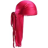 Domicubes 2 PCS Silky Satin Durag, Black Long Tail Durag Premium Silk Du Rags For Men & Women