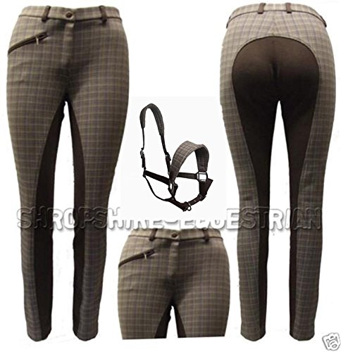 Genuine-Sheldon-Ladies-Check-Jodhpurs-3-Colours-All-Sizes-Best-Quality-Fitting-Jodhpurs-Brown-Check-36