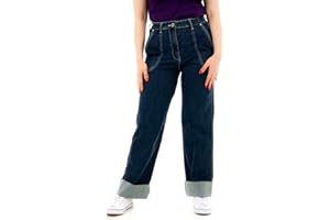 Ro Rox Thelma Retro Vintage 50's Estilo Pantalón de Mezclilla Jeans de Cintura Alta con Dobladillo Vuelto