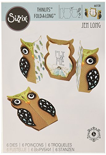 Sizzix 661138 Eulen Karte zum falten von Jen Long Thinlits Stanzen Set, 6 in Packung, Stahl, mehrfarbig, 26.2 x 16.89 x 0.5 cm
