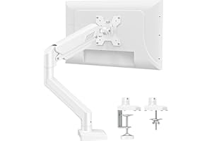 ELIVED Single Monitor Arm for Most 13-32 Inch Monitors with VESA 75x75/100x100mm up to 9KG, 360° Rotation Gas Spring Arm with C-Clamp and Grommet Base, Monitor Stand Mount, White EV004W