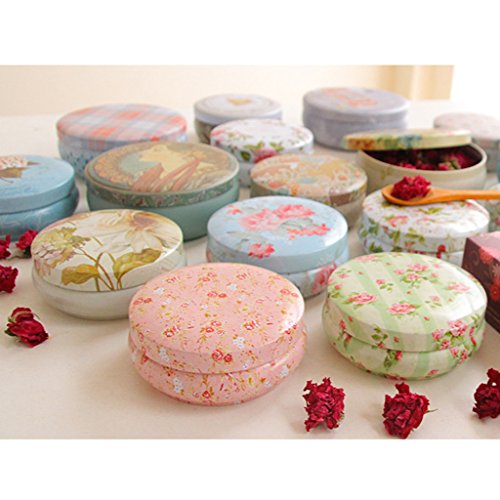 MagiDeal Blumen Design , Rund Leerdose Aufbewahrungsdosen Blechdose Vorratsdose mini Dosen Organizer aus Weißblech – Rosa - 6