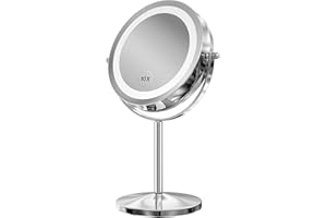 Gospire Kosmetikspiegel mit LED Beleuchtung 7 Zoll 1X/10X Vergrößerung Make Up Standspiegel Doppelseitige Schminkspiegel 360 Grad Drehbar Tischspiegel