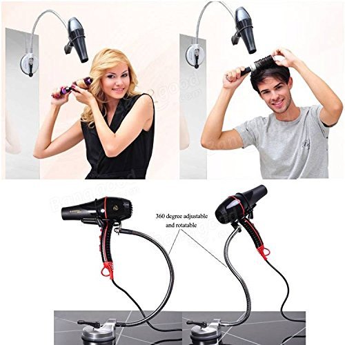 Fön Stand,Addfun®360 Grad Drehung Edelstahl Badezimmer Haartrockner Halter Mit Starker Sauger - 2