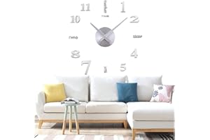 Yolistar Orologio da Parete Fai-da-Te, 3D Adesivo Orologio Parete Decorazione, Silenzioso Facile da Montare Parete Moderno Decorazione per Casa, Ufficio, Hotel - (Argento)