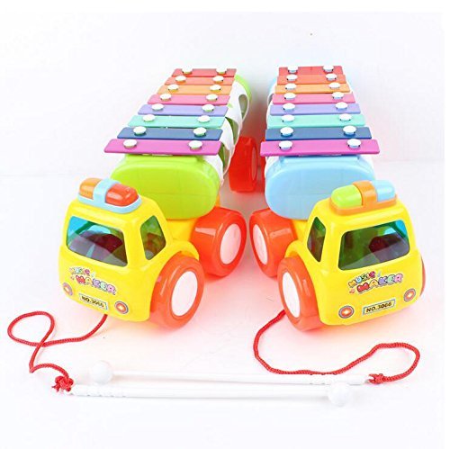Itian 3 in 1 Kinder Traktor Kunststoff-Spielzeug-Xylophon mit Musik Form Sorter (Blau / Grün Farbe gelegentlich) - 7