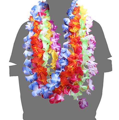 Goodlucky365 12 Stück Hawaii gekräuselte Blumen Girlande Blumenkranz und 12 Stück Hawaii Blumen Haarspange für Strand Thema Party, Geburtstag - 6