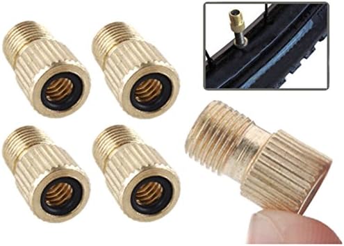 PRESKIN – Set (5 pieces) Valve Adaptor Bicycle valve to auto valve with sealing ring | Presta bike valves to Schrader car | also an optical highlight