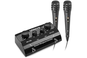 VONYX AV430B - Set di controller per microfono karaoke, mixer, per TV, Blu-Ray, computer, PC, tablet, smartphone, DVD, Hi-Fi, stereo, Home Theater, RCA, audio video, nero