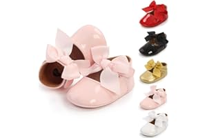 Sonsage Infant Baby Girls Bowknot Mary Jane Toddler Soft Anti-Slip Sole Princess Wedding Dress First Walking Flats Prewalker Newborn Ballet Shoes