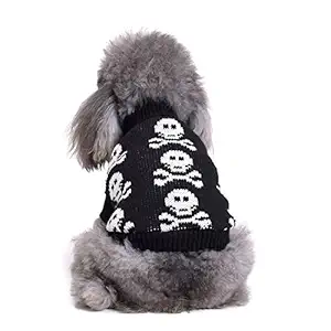 S-Lifeeling Skull Dog Sweater Holiday Halloween Christmas Pet Clothes Soft Comfortable Dog Clothes - Black