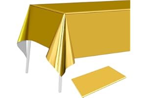 PLULON Tovaglia in plastica color oro metallizzato, 137 x 274 cm, rettangolare, per matrimoni, compleanni, feste di Natale, decorazioni per la tavola, baby shower, forniture per feste