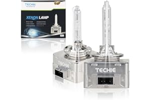 Techie D1S Xenon Brenner 6000k, 12V 35W Xenon Auto Scheinwerferlampe, Weißlicht Aluminium Fahrzeugscheinwerferbirne, HID Entladungs Lampe Ersatz Kit– 2 Stück (D1S-6000K)