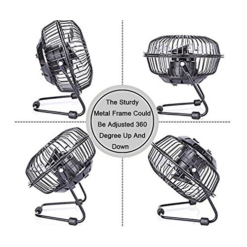 USB Ventilator, Binwo Ruhiger Persönlicher Mini Tischventilator, Tragbarer Metall-Lüfter für Büro, zu Hause, Schule und Camping, Hohe Kompatibilität, Energieeinsparend, 360 Grad Drehung, 4Zoll (Schwarz) - 3