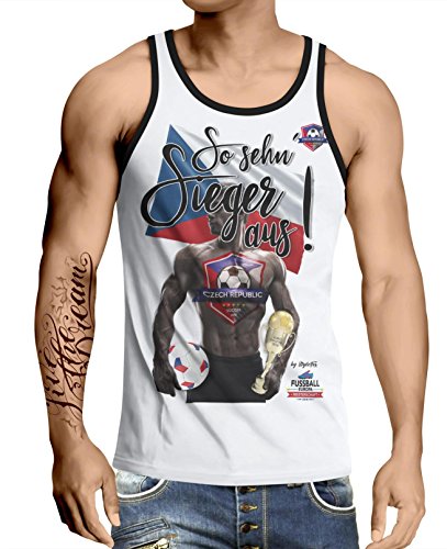 Stylotex Herren Tank Top basic So sehn Sieger aus Guy Tschechien Czech Republic, Farbe:weiss-schwarz;Größe:XXL