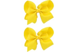 Cosmeria Fiocchi per capelli gialli per ragazze, set da 2 pezzi, fatti a mano in grosgrain con clip di alligatore, perfetti per l'asilo e le idee regalo