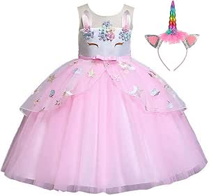 Costume da unicorno da bambina, con cerchietto per capelli, età 3-10 anni,  per feste in costume e Halloween rosa Tg 120 : Amazon.it: Abbigliamento