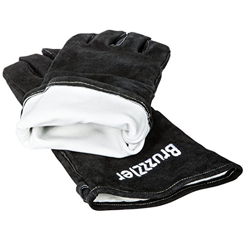 Bruzzzler Grillhandschuhe – Lederhandschuhe-Set lang mit gesticktem Logo, Universalgröße - 4