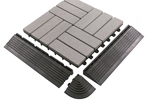 BodenMax® Sandstein Naturstein Click Bodenfliesen Set 30 x 30 cm Terrassenfliesen sand stone Terrassenplatte Stein Fliese anthrazit Klickfliesen grau (8 Stück) - 3