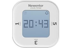 Newentor Digitaler Timer - 1,3,5 Minuten Festwert Countdown durch Umdrehen - Küchentimer mit 4 Arten des Alarms - Individueller Countdown Timer - Stoppuhr Countup - Kurzzeitwecker - Uhrzeit & Wecker