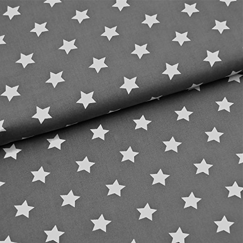 0,5m Stoff Sterne groß in grau/ weiß Motivgröße 2cm Meterware