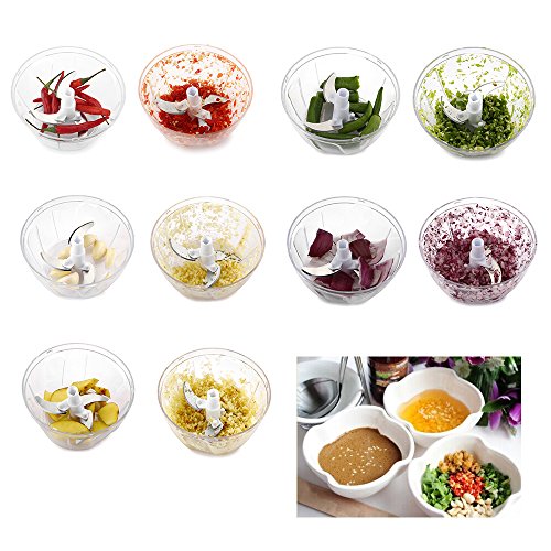 Anokay Neue Mini Küchenmaschinen Manuell Universal-Zerkleinerer / Multi-Schneider / Mixer / Soße Macher / Schnitzelwerk, Obst, Gemüse, Nüsse, Kräuter, Zwiebeln, Knoblauch Zerhacker für Soße, Salat, Pesto, Krautsalat, Püree, Hackbraten, Fleisch-Soße, Babynahrung - 5