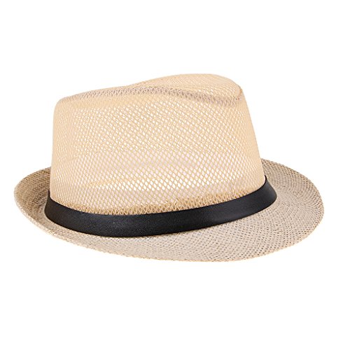 Magideal Straw Fedora Hat Cuban Short Brim Trilby Summer Beach