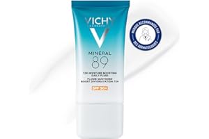 Vichy, Minéral 89, Fluide Quotidien Boost d'Hydratation 72h SPF50+, Soin Hydratant et Fortifiant, Haute Protection Solaire, Enrichi en Acide Hyaluronique, Non Comédogène, Sans Parfum, 50 ml