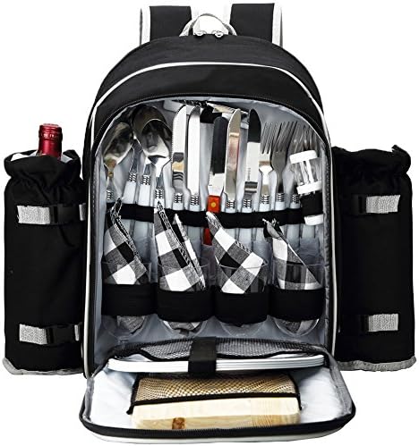Apollowalker 4 Person Picnic Backpack with Cutlery Set for Picnic, Outdoor, Sports, Hiking, Camping, BBQs, Cooler (Black)