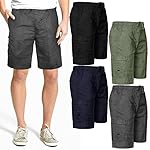 MENS ELASTICATED WAIST SHORTS CARGO COMBAT 6 POCKETS SUMMER BEACH COTTON PANTS