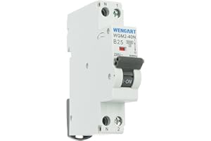 Wengart Disyuntor en miniatura WGM2-40N, AC230V 25A 1P+N 6kA B-Char, Interruptor de seguridad eléctrico para el hogar/industria