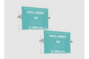 3DScube n.2 PEZZI targa in plexiglass da parete a tasca, contenitore porta avvisi e depliant formato A6 orizzontale 15×10,5x cm, distanziali in alluminio spazzolato