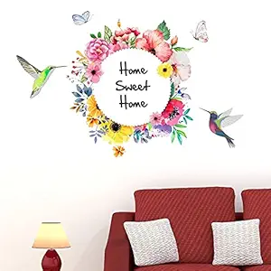 Studio Curate PVC Vinyl Wall Sticker for Living Room/Hall/Bedroom (Home Sweet Home, Flowers and Birds), 79cm x 51cm, Multicolor