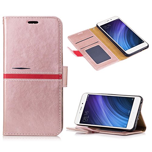 Erdong   Tapa Funda para Xiaomi Redmi 4A 5 0    Oro rosa  Doble color Cierre Magn  tico Cartera Carcasa PU Cuero Tapa Cover Bookstyle Cartera TPU Case Con Funci  n de Soporte Cover para Xiaomi Redmi 4A 5 0 