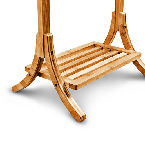 Relaxdays Handtuchhalter Bambus mit 3 Handtuchstangen und großer Ablage HBT 105 x 40 x 27 cm Handtuchständer als freistehender Handtuchtrockner mit Regalboden auch als Herrendiener geeignet, natur - 3