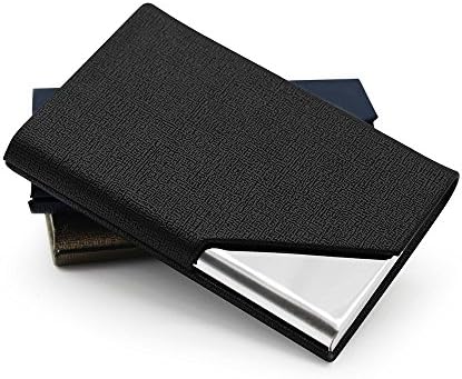 PU Leather Business Card Holders Organizer Name Card Case ID Card Case with Stainless Steel (Black)