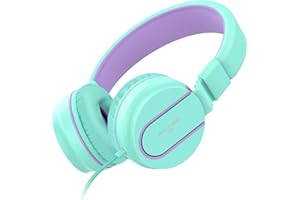 AILIHEN Kinder Kopfhörer mit Kabel Mikrofon 85dB Lautstärkeregler Faltbarer Leicht Kinderkopfhörer 3.5mm Jungen Mädchen On-Ear Headsets für Schul Chromebook Handys Tablets (hellgrün Flieder)